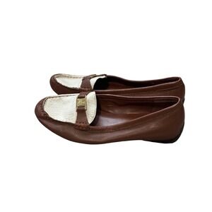 Lauren Ralph Lauren Women Brown White Leather Loafer Flats Size 9